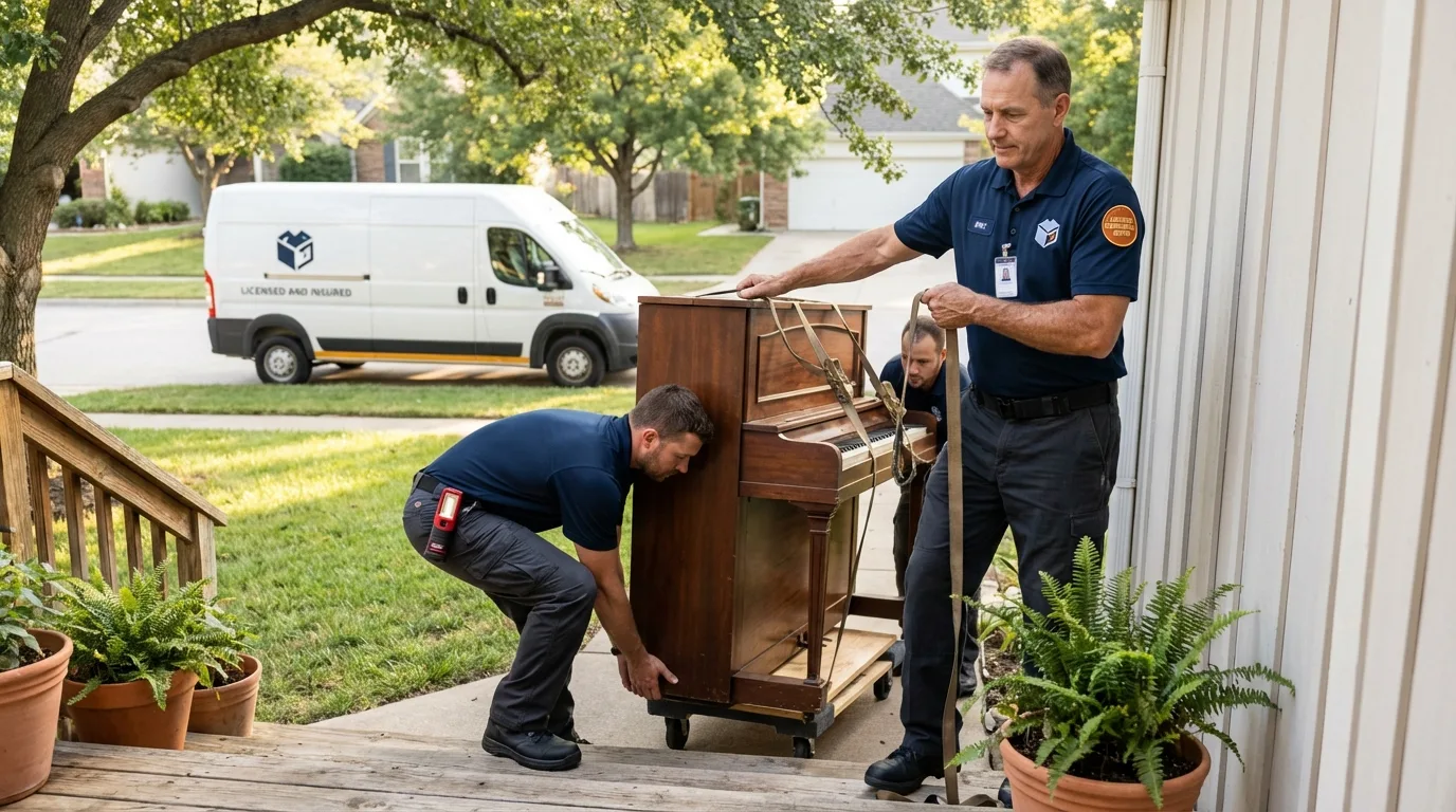 Licensed piano movers securing grand piano in Sharpsville, PA