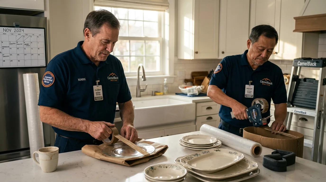 Professional crew packing kitchen dishware in Sharpsville, PA